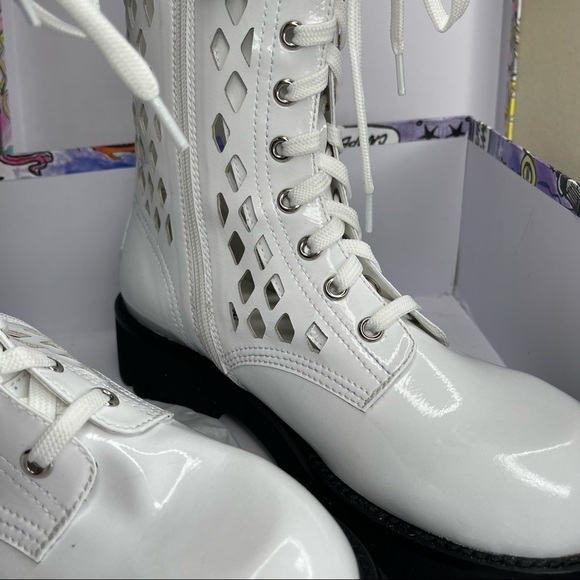 New! Jeffrey Campbell White Leather Lace Up Chunky Moto Combat Boots Boot Sz 9 - Picture 6 of 6